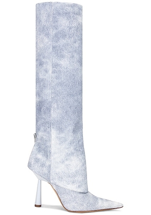 GIA BORGHINI X RHW Folded Knee High Boot in Blue Jeans - Blue. Size 39.5 (also in ).