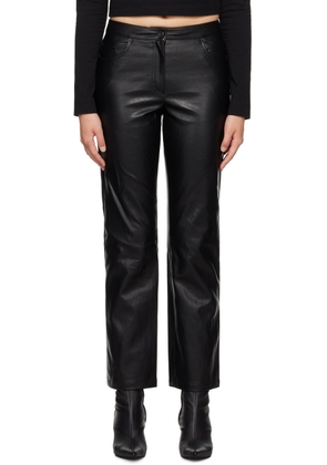 Juun.J Black Darted Faux-Leather Trousers
