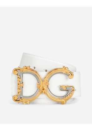 Dolce & Gabbana Calfskin Belt With Logo - Woman Belts White Leather 75