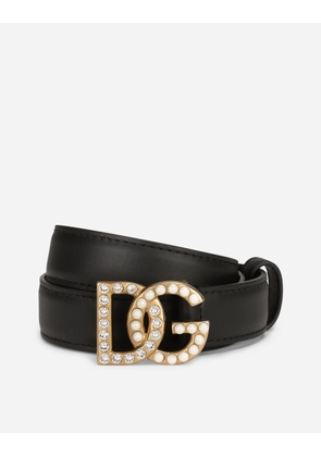Dolce & Gabbana Calfskin Belt With Dg Logo With Rhinestones And Pearls - Woman Belts Multi-colored Leather 80