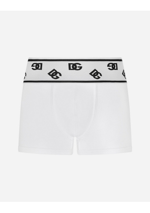 Dolce & Gabbana Fine-rib Cotton Boxers With Dg Logo - Man Underwear And Loungewear White 3