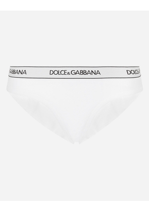 Dolce & Gabbana Jersey Brazilian Briefs With Branded Elastic - Woman Underwear White 1