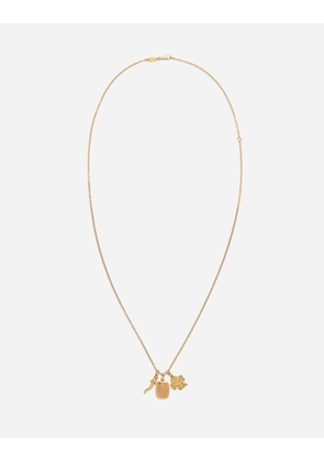 Dolce & Gabbana Devotion Yellow And Red Gold Rounded Rectangular Pendant With A Red Gold Virgin Mary Medallion, Horn And Four-leaf Clover Pendants On Yellow Gold Chain - Man Necklaces Yellow/red Onesize