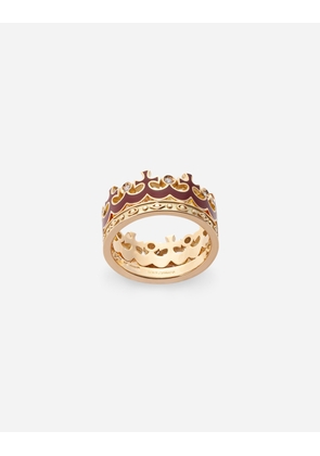 Dolce & Gabbana Crown Yellow Gold Ring With Burgundy Enamel Crown And Diamonds - Man Rings Gold 60