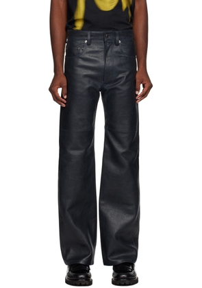 WOOD WOOD Navy Henry Leather Pants