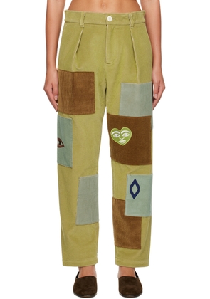 The Elder Statesman Green Patch Trousers