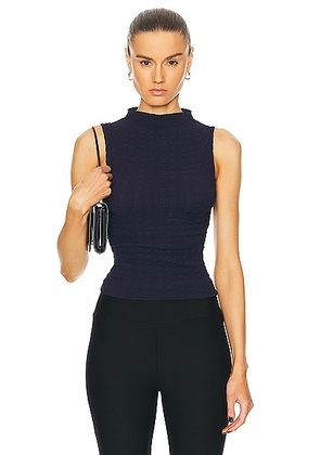 Enza Costa Puckered Sleeveless Hi-neck Top in Evening Blue - Navy. Size M (also in XS).