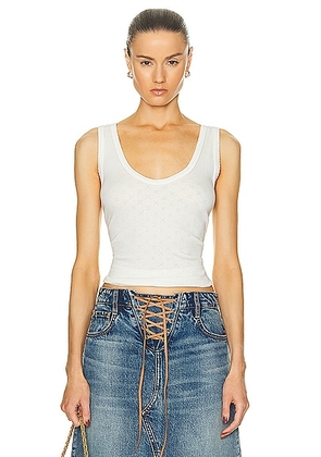 Enza Costa Scallop Edge Pointelle Tank Top in Cloud - White. Size L (also in M, S, XS).