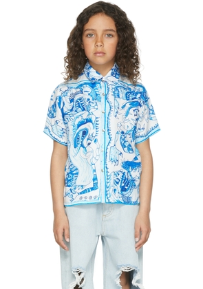 Endless Joy SSENSE Exclusive Kids White & Blue Barong Short Sleeve Shirt