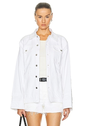 GRLFRND Jessie Body Drill Shirt Jacket in White Rip - White. Size M (also in L, S, XL, XS, XXS).