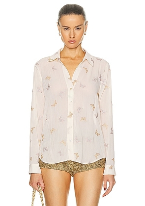 L'AGENCE Laurent Blouse in Ecru Multi Butterfly - White. Size L (also in M, S, XL, XS).