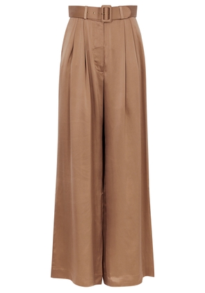 Zimmermann Tuck Wide-leg Silk-satin Trousers - Sand - 1 (UK 10 / S)