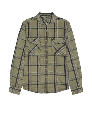 Brixton Bowery Heavy Weight Flannel Shirt in Olive. Size S.