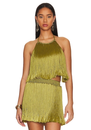 My Beachy Side Fringe Halter Top in Green. Size XS-S.