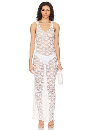 MAJORELLE Alexa Sheer Maxi Dress in White. Size M, S, XL, XS, XXS.