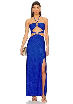 Luli Fama Brilla Double Loop Long Dress in Blue. Size L, S.
