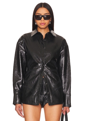 retrofete Shaili Leather Shirt in Black. Size M, S, XL, XS.