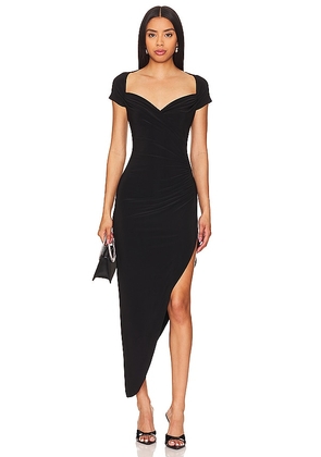 Norma Kamali Cap Sleeve Sweetheart Side Drape Gown in Black. Size M, S, XXS.