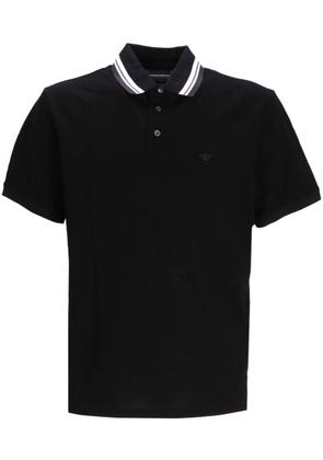 Emporio Armani logo-embroidered cotton polo shirt - Black