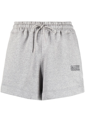 GANNI logo-embroidered cotton shorts - Grey