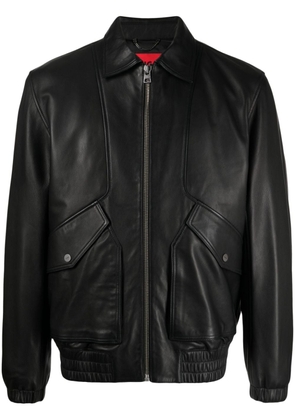 HUGO logo-embossed leather bomber jacket - Black