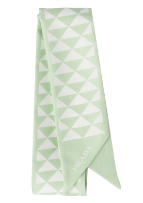 Prada triangle-logo twill scarf - Green