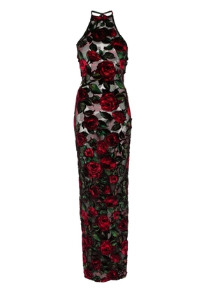 Balmain floral-appliqué maxi dress - Black