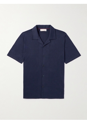 Brunello Cucinelli - Slim-Fit Camp-Collar Ribbed Cotton Shirt - Men - Blue - IT 44