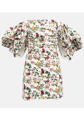 Oscar de la Renta Off-shoulder floral cotton minidress