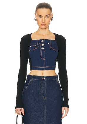 Moschino Jeans Recycled Cotton Rib Top in Fantasy Print Black - Blue. Size 38 (also in 36, 40, 42).