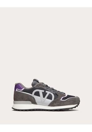 Valentino Garavani VLOGO PACE LOW-TOP SNEAKER IN SPLIT LEATHER, FABRIC AND CALF LEATHER Man GREY/BLUE 39