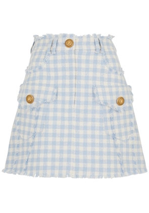 Balmain Checked Frayed Tweed Mini Skirt - Blue - 40 (UK12 / M)