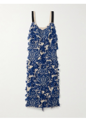 Erdem - Fringed Embroidered Tulle Midi Dress - Blue - UK 6,UK 8,UK 10,UK 12,UK 14