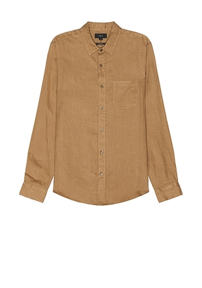 Vince Linen Long Sleeve Shirt in Brown. Size S, XL/1X.