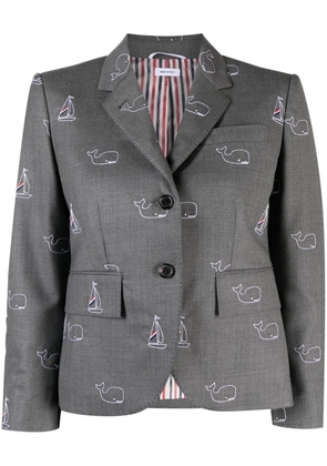 Thom Browne motif-embroidered single-breasted blazer - Grey