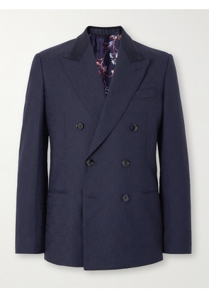 Etro - Double-Breasted Felt-Trimmed Wool-Jacquard Suit Jacket - Men - Blue - IT 46