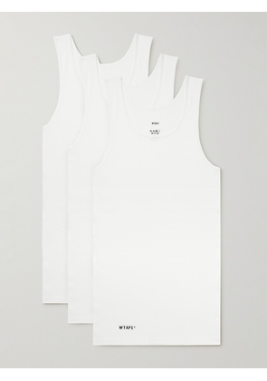 WTAPS - Three-Pack Logo-Print Ribbed Cotton-Jersey Tank Tops - Men - White - S