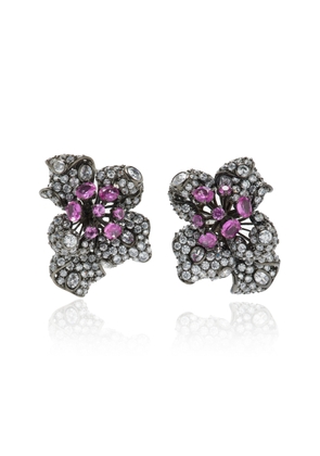 Anabela Chan - Bloomingdale 18K Blackened Gold; Rhodium Vermeil Sapphire; Diamond Earrings - Pink - OS - Moda Operandi - Gifts For Her