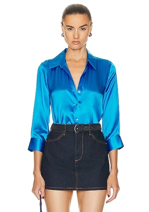 L'AGENCE Dani 3/4 Sleeve Blouse in Neon Blue - Blue. Size L (also in M, XS).