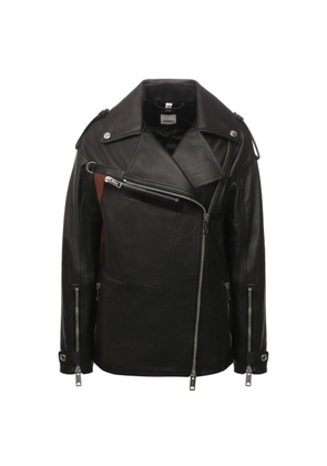 Burberry Stonefield Pocket Detail Leather Biker Jacket, Brand Size 4 (US Size 2)