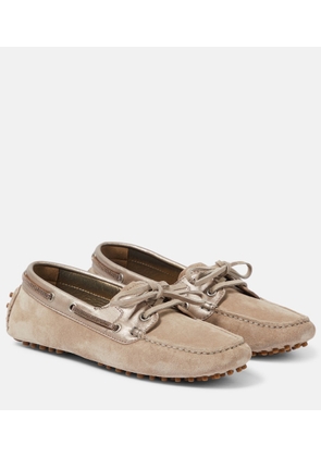 Brunello Cucinelli Leather-trimmed suede moccasins