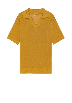 BODE Boxy Polo in Brown Yellow - Mustard. Size M (also in XL/1X).