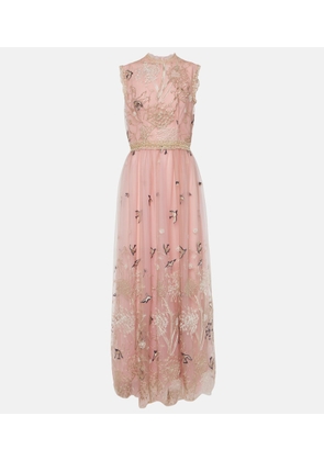 Costarellos Embroidered tulle gown