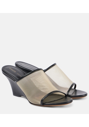 Khaite Marion leather and mesh wedge mules