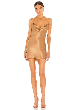 Camila Coelho Adora Mini Slip Dress in Tan,Metallic Bronze. Size L, S.