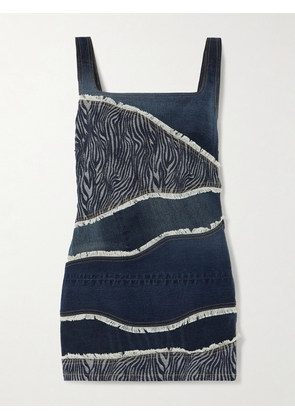 Ahluwalia - Frayed Patchwork Recycled-denim And Denim-jacquard Mini Dress - Blue - UK 6,UK 8,UK 10,UK 12,UK 14,UK 16