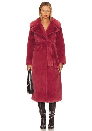 Ena Pelly Tahnee Longline Faux Fur Jacket in Red. Size 8/S.