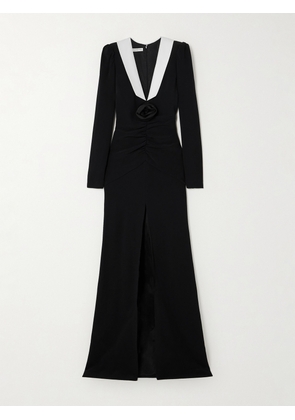 Alessandra Rich - Floral-appliquéd Silk Mikado-trimmed Cady Maxi Dress - Black - IT36,IT38,IT40,IT42,IT44,IT46