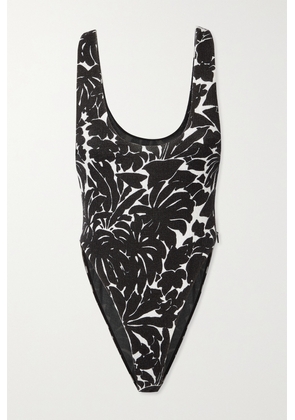 SAINT LAURENT - Floral-print Cutout Stretch-jersey Bodysuit - Black - FR38
