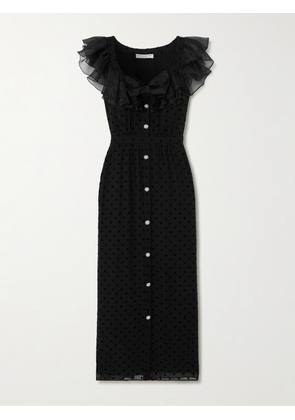 Alessandra Rich - Ruffled Polka-dot Flocked Silk-georgette Midi Dress - Black - IT36,IT38,IT40,IT42,IT44,IT46